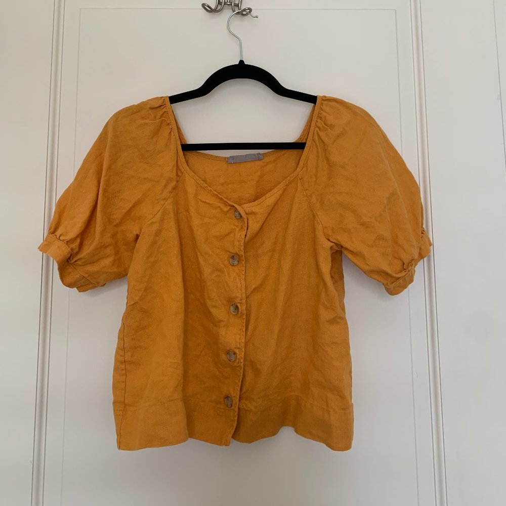 Everlane Linen Puff-Sleeve Top